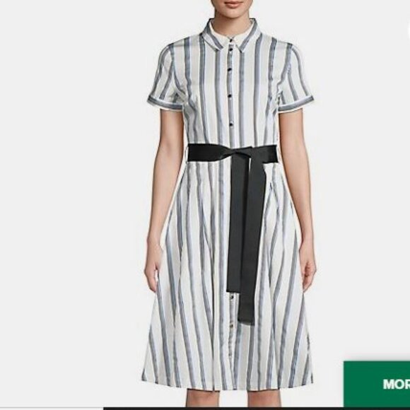 Karl Lagerfeld Belted Stripe Shirtdress - Size 12. NWT. - Picture 1 of 3